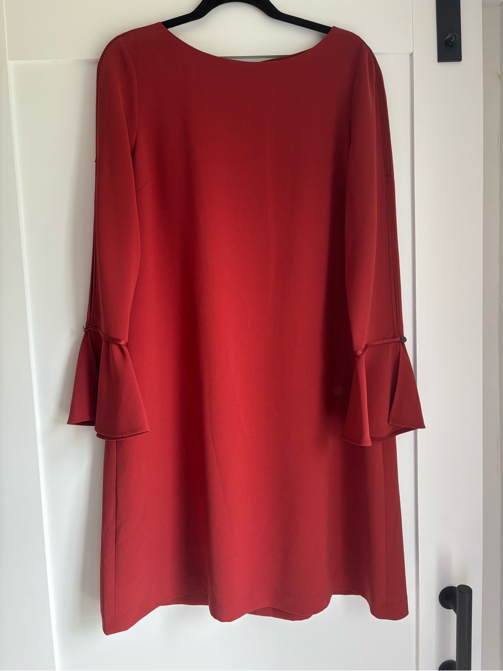 Lafayette 148 New York Red Long-Sleeve Shift Dress with Flared Cuffs